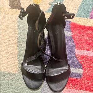 Black Suede High Heels with Ankle Strap